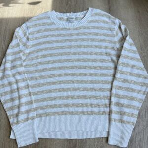 J.CREW Women’s XL Striped Knit Sweater White Beige Cotton Blend Crew Neck Lagenl